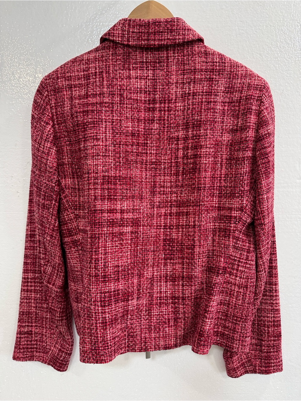 Austin Reed Petite 100% Silk Tweed Zip Jacket Red Pink Textured Blazer 10P - Picture 4 of 14